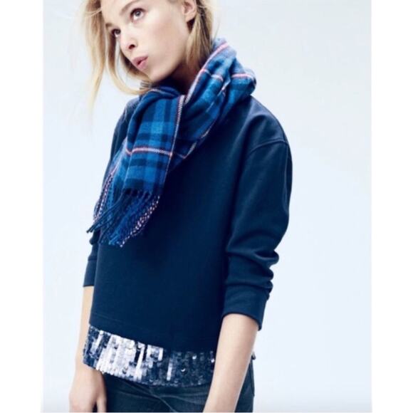 J. Crew Sequin Trim Sweatshirt Navy Blue B7027 Size XS - Picture 1 of 14